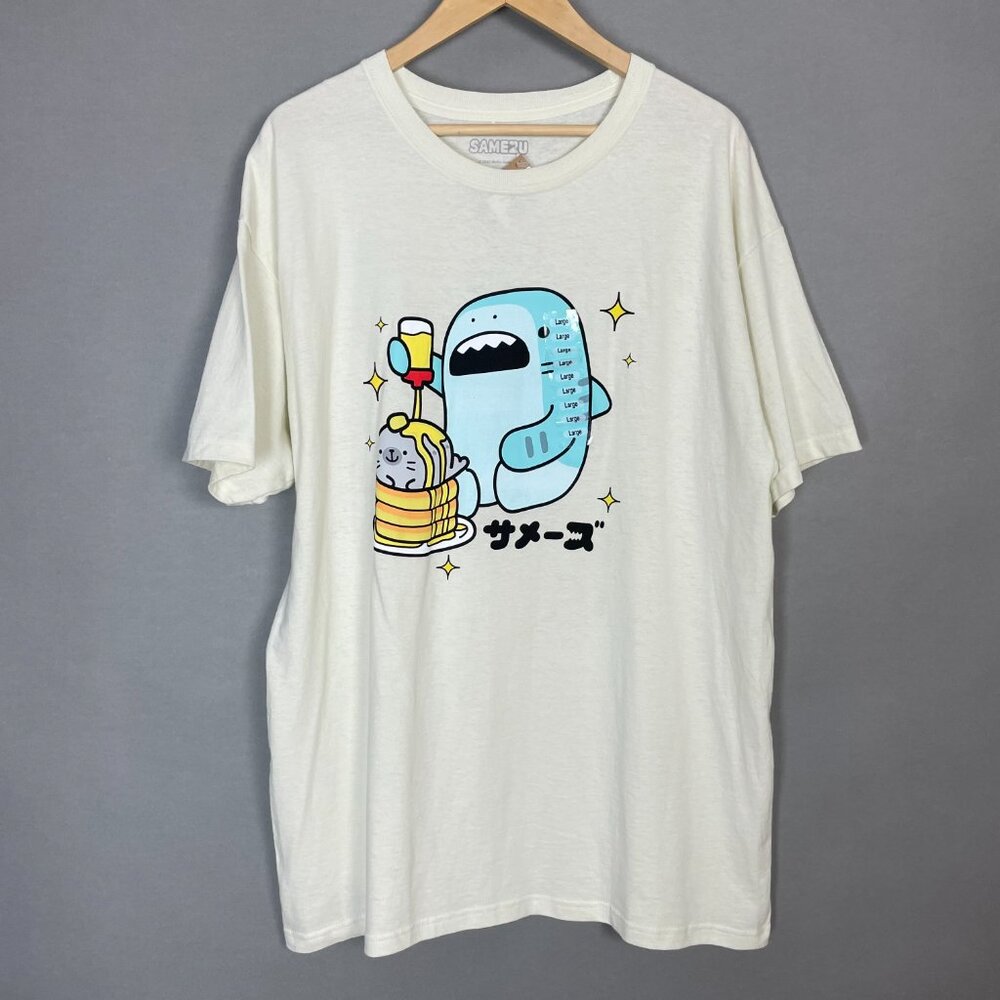 Samezu T-Shirt Shark Pancakes Seal Size Large Short Sleeve Graphic Tee NWT FLAWS